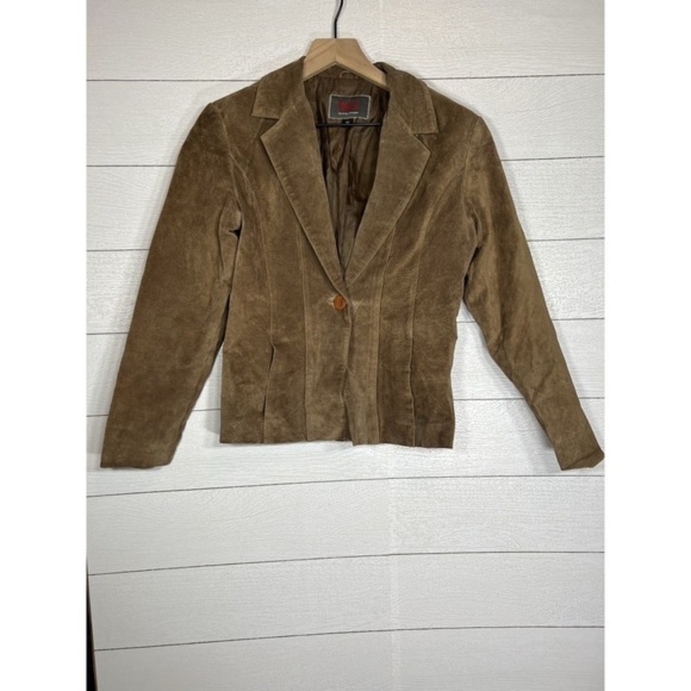 Brown Leather XS One Button Deep V Jacket LEI Brand Life Energy Intelligence